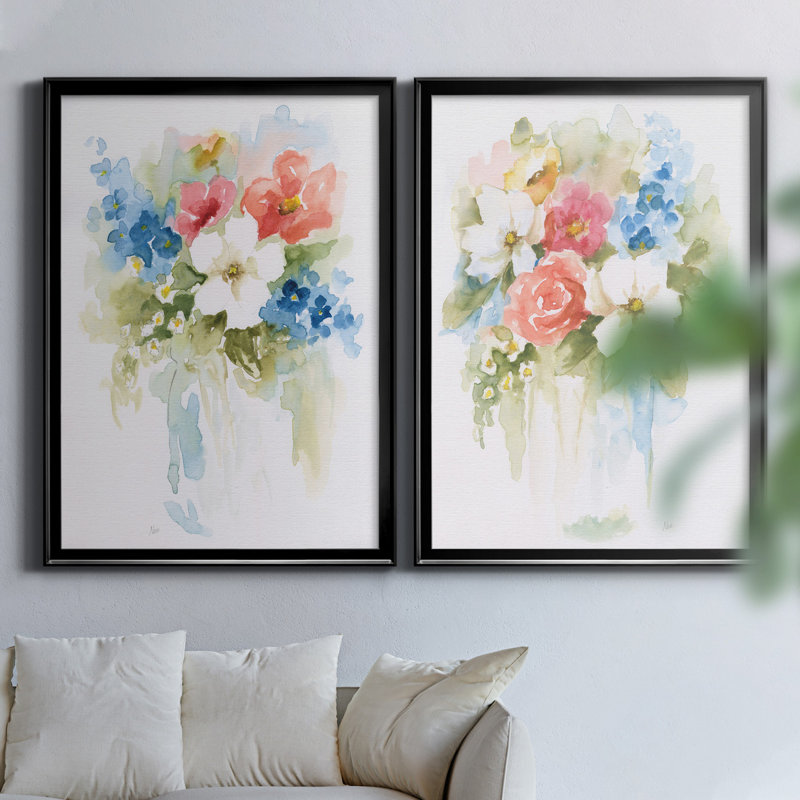 «Spring Medley I», ensemble de 2 reproductions d'art, Pas de tapis, H 30,5 po x l 42,5 po x P 3 po, Toile avec cadre noir