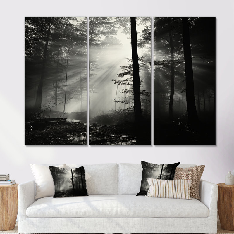 «Black and White Forest Silence», ensemble d'art sur toile, H 40 po x l 60 po, Toile tendue