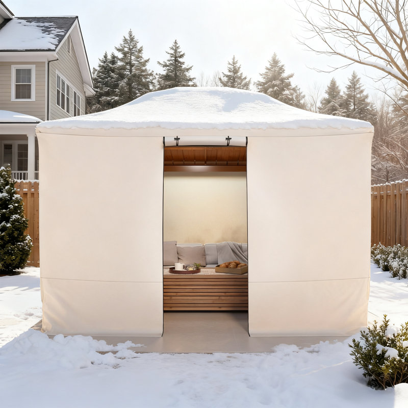 Gazebo de terrasse en aluminium de 3,66 m de large x 3,05 m de profondeur avec housse d'hiver toutes saisons – Gazebo rigide en métal avec moustiquaire et structure imperméable en Oxford 300D, porte enroulable à fermeture éclair, fenêtres en filet, transformable en espace de rangement étanche