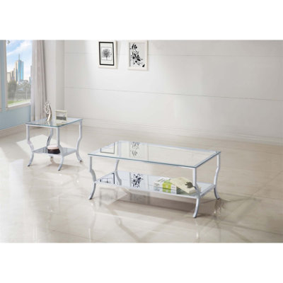 Ensemble de 2 tables basses et d'appoint modernes chromées avec plateaux en verre trempé pour salons élégants