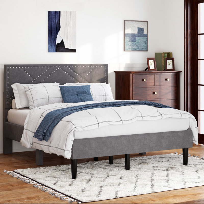 Queen Bed Frame, Linen Storage Headboard, Strong And Stable, No Noise,Under Bed Storage, No Box Spring,Weight 485Lbs, Queen