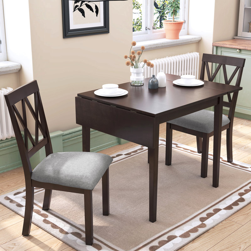 Ensemble de salle à manger 3 pièces avec table à abattants et 2 chaises rembourrées, ensemble de salle à manger pour petits espaces
