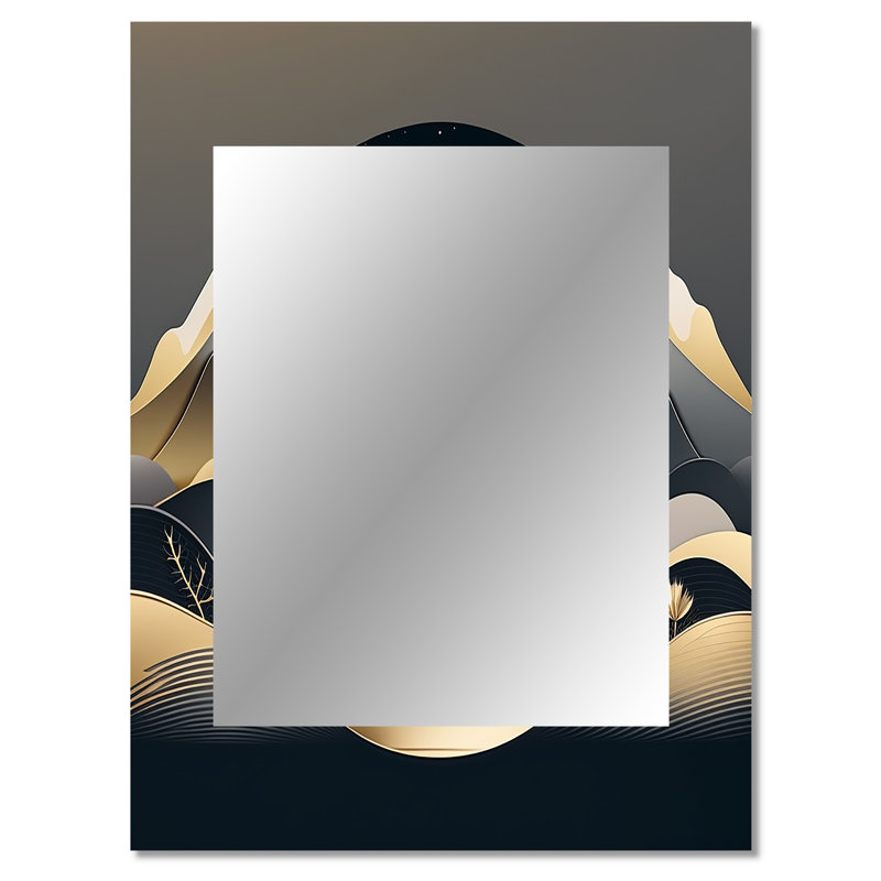 Dreamy Golden Mountain II - Marble Decorative Mirror, Modern Wall Mirror, Printed Metal Art, 40" x 30"