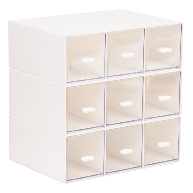 Organisateur modulaire Mind Reader, rangement de bureau à 9 tiroirs transparents, unités emboîtables empilables pour fournitures artistiques, rangement pour bureau et passe-temps, plastique, ensemble de 3, blanc