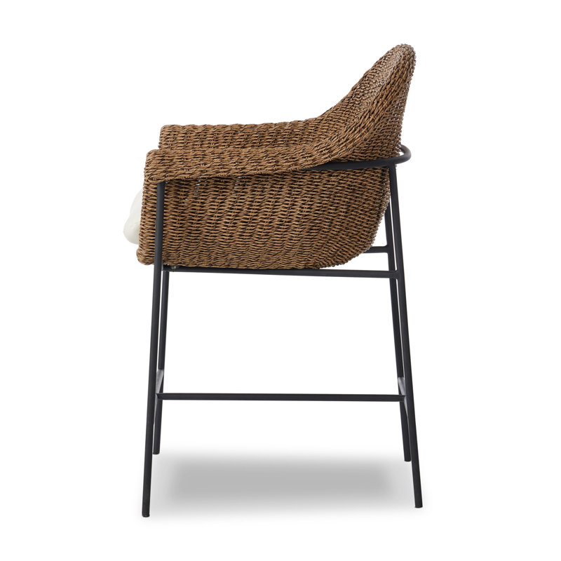 Suerte 26" Patio Bar Stool with Cushion, Cream/Black/Brown