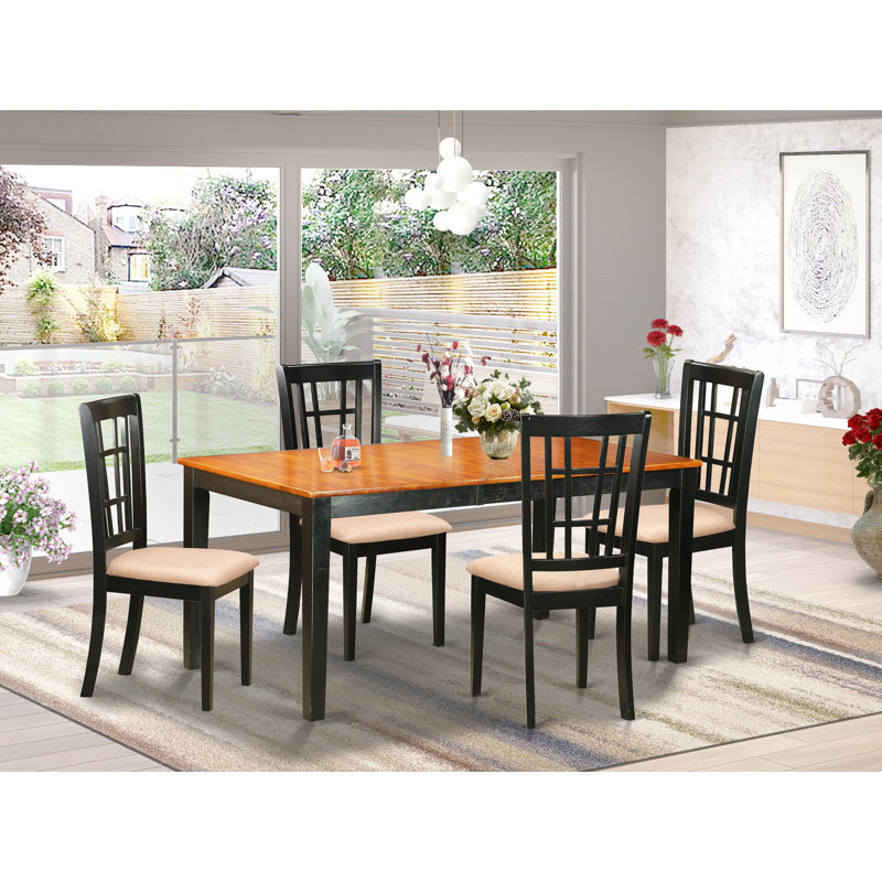 Ensemble de salle à manger Cleobury, Cinq articles : 1 table, 4 chaises, Noir / Cerisier, Beige