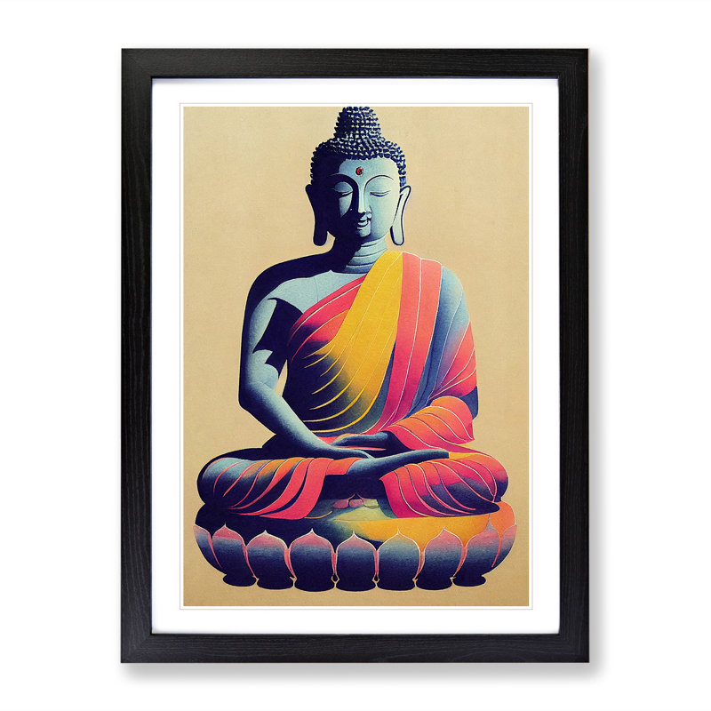 Colourful Buddha No.4 - Print, White, Black Framed, 36cm H x 27cm W x 2cm D