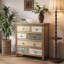 Commode d'appoint rétro en bois avec 6 tiroirs, commode de rangement rustique multicolore sculptée pour chambre à coucher, salon, décor de style campagnard (L 25,59 po x l 12,6 po x H 33,07 po)