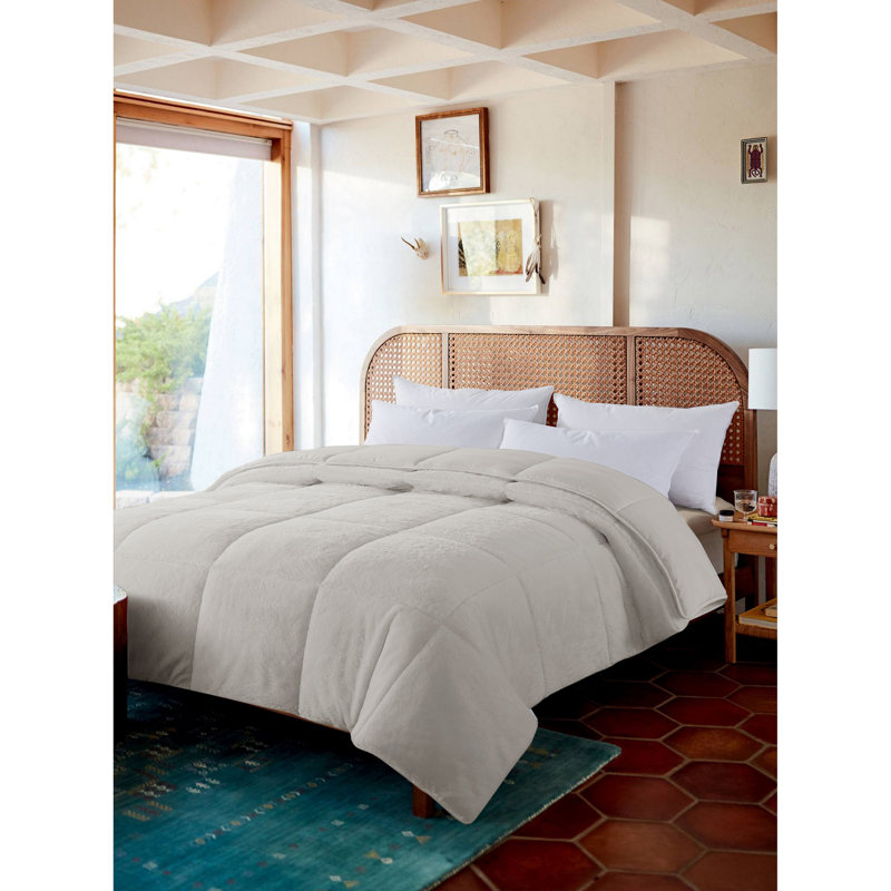 Cozy Down Alternative Reversible Comforter Box Stitch Comforter, Cream, Queen Comforter