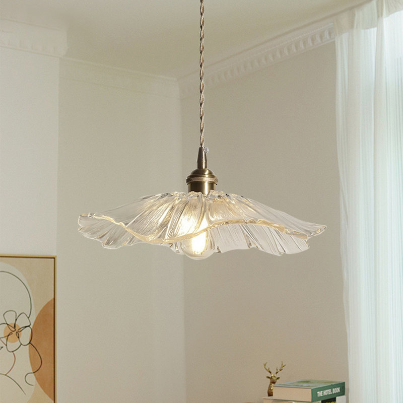 Mid-century Farmhouse Lotus Flower Glass Pendant Light