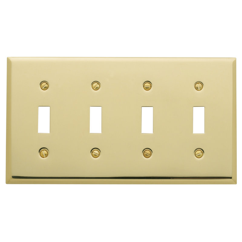 4-Gang Toggle Light Switch Wall Plate, Polished Brass