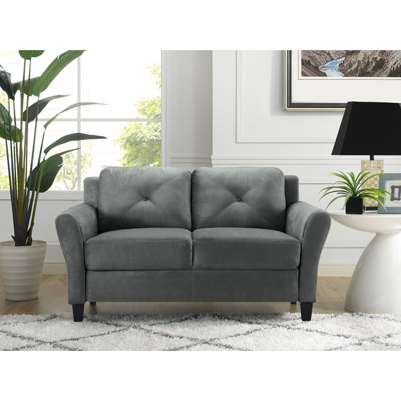 Ibiza 57.87" Round Arm Tufted Back Loveseat, Dark Grey Microfiber