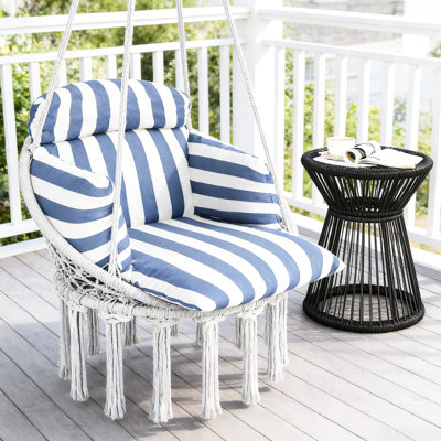 Balancelle d'extérieur à suspension douce avec rembourrage confortable, tissu respirant de 320 g / m², structure en acier tissé serré et frange élégante, blanc crème, capacité de charge de 265 lb, installation facile,