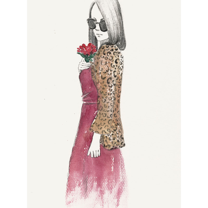A Girl and Flowers - Painting Print, 91 cm H x 61 cm W, Wrapped Canvas