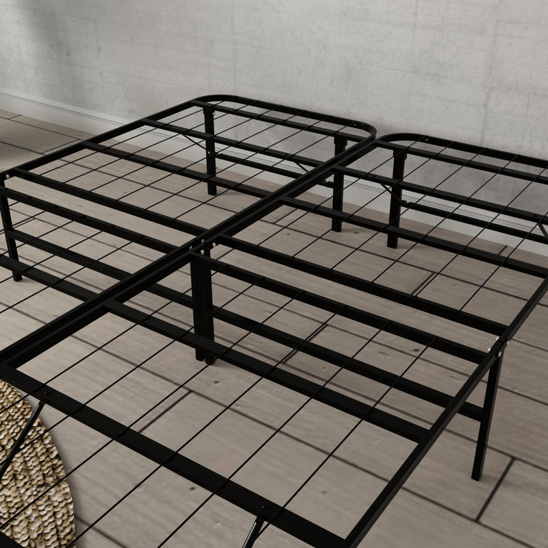 14 - Inch High Black Steel Queen Bed Support Heavy Duty, 5 Minute Installation, No Box Spring Needed Platform Foundation With Height , Spring, Tool Setup