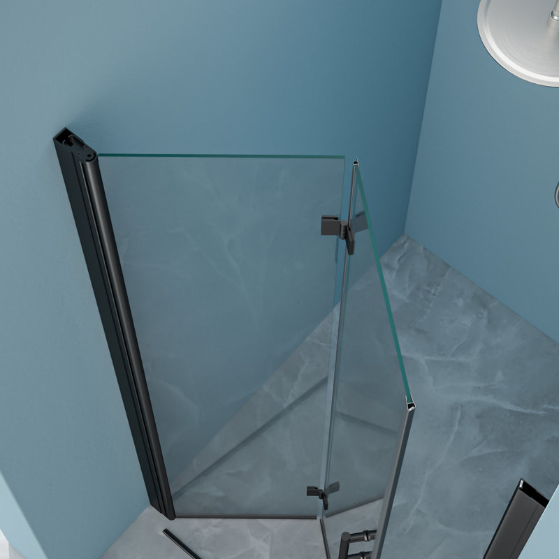 Porte de douche pliante, l 32 po x H 72 po, noir mat, structure stable à surface glissante noire