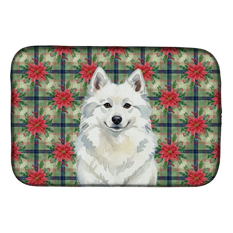 Tapis de vaisselle American Eskimo Christmas PoinsettIas