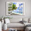 Toile encadrée IMPRIMÉ scène de fenêtre paysage art mural peinture, peinture de plage d'été, décoration de bureau, salon, salle de bain, décoration de chambre à coucher prête à être accrochée-1412346331