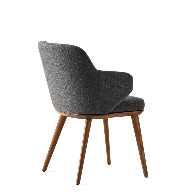 Foyer Upholstered Armchair with Wooden Base, Anouk Taupe, Walnut
