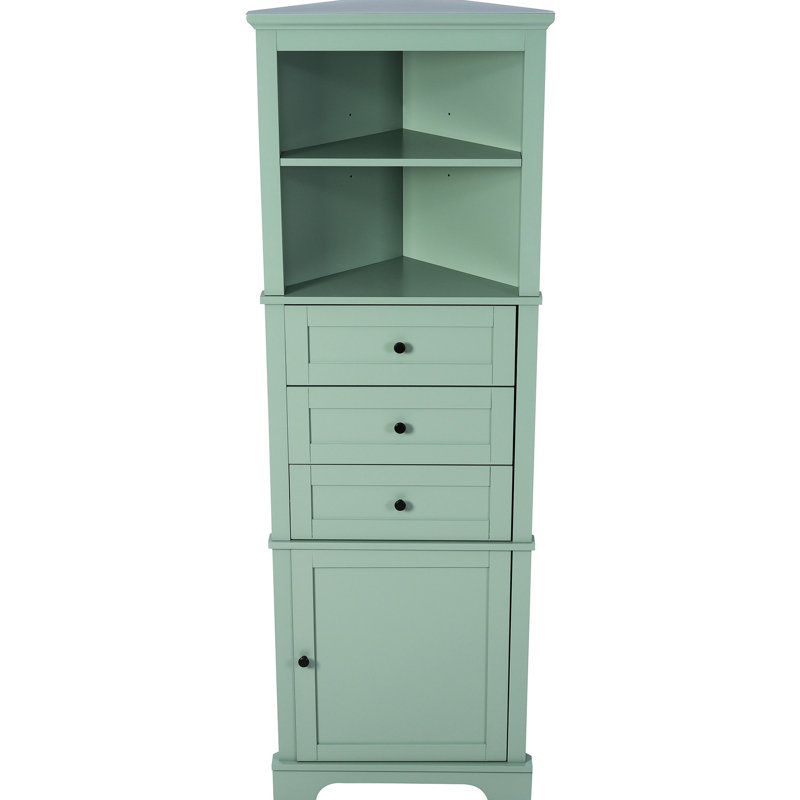 Triangle Storage Cabinet With 3 Drawers & Adjustable Shelf For Rooms Different Home Spaces Furnishing, Green