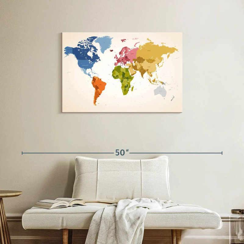 Carte du monde des couleurs rétro Aliaz, H 24 po x l 36 po