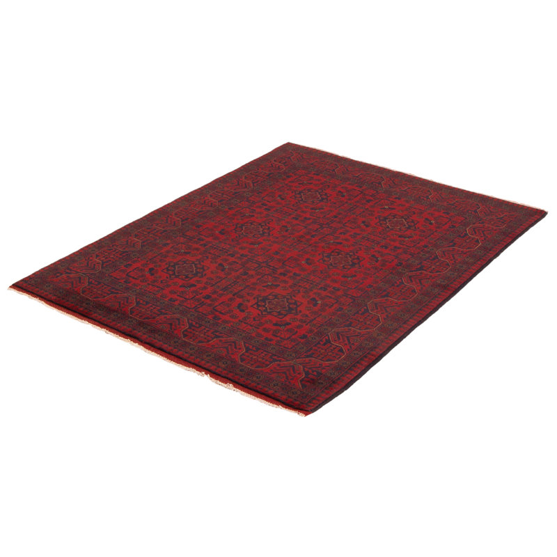 Tapis rouge en laine noué à la main de conception unique 4 pi 11 po x 6 pi 8 po Monna