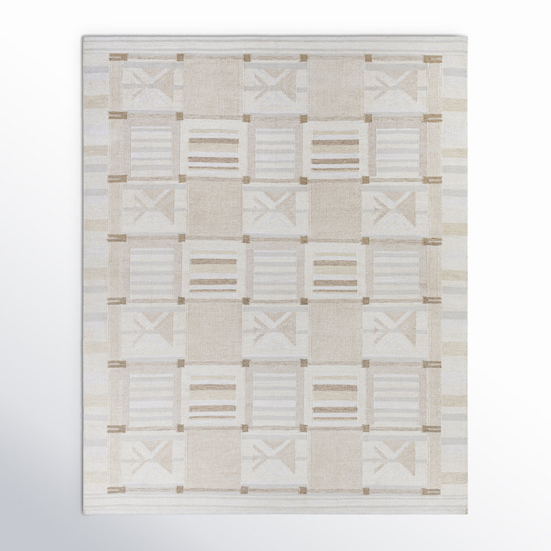 Gilson Geometric Hand-Knotted Tan/Beige/Cream Area Rug, Rectangle 2' x 3'