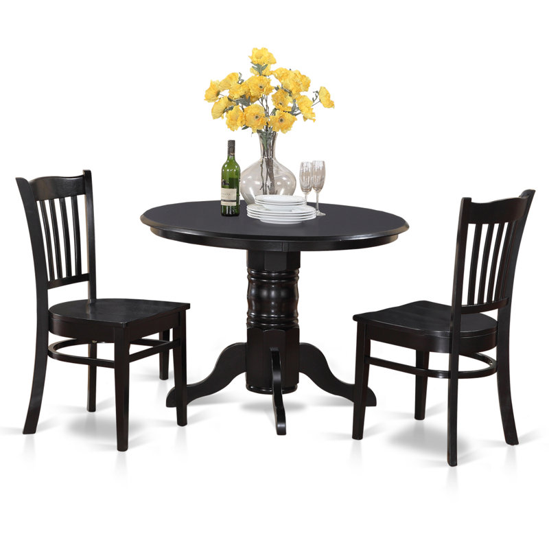 Ensemble de table de salle à manger 3 pièces pour petits espaces comprenant une table de cuisine ronde avec piédestal et 2 chaises, noir