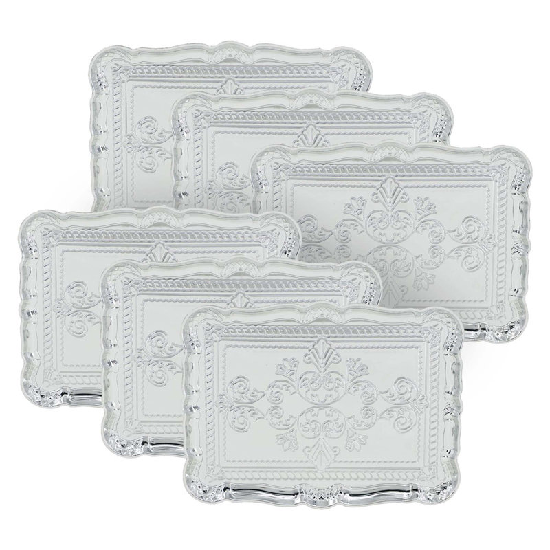 Ensemble de 6 assiettes de présentation en plastique, 11,8 po x 9,1 po, Argent argent