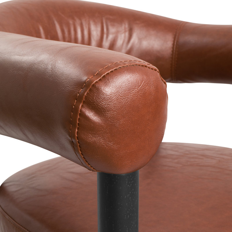 Upholstered Dining Chair Barrel Armchair With Wood Frame Side Chair, Brown, Black