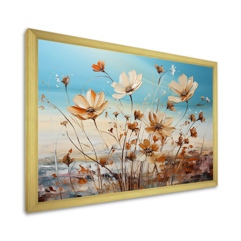 Birds Of Paradise Flowers Fields sur impression sur toile, Cadre doré simple, H 30 po x l 40 po x P 0,5 po