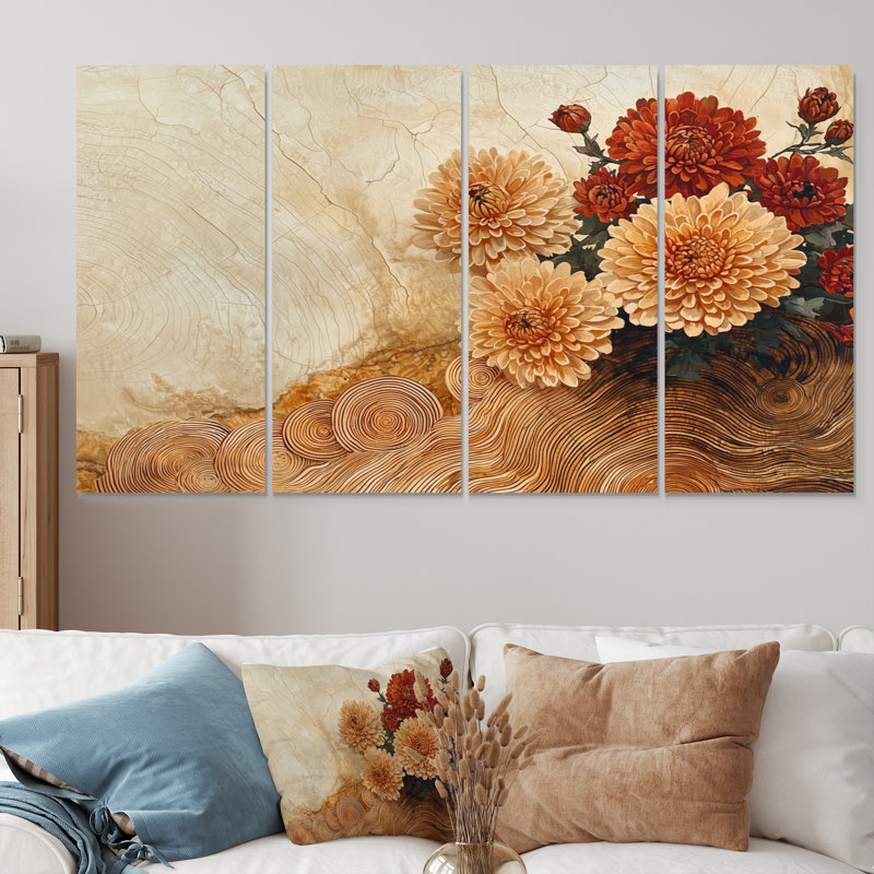 Chrysanthèmes fleurs sur un plateau en bois diapositive VI, H 28 po x l 48 po, 4