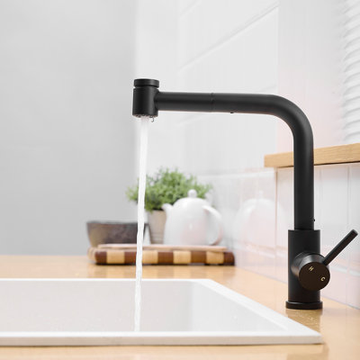 Robinet d'évier de cuisine rotatif noir 360 avec robinet escamotable - look moderne pour un nettoyage facile Matte robinet coulissant à une poignée polyvalent