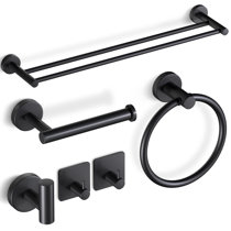 6-Piece Matte Black Bathroom Hardware Set Stainless Steel Round Wall Mounted Bathroom Accessories Kit
