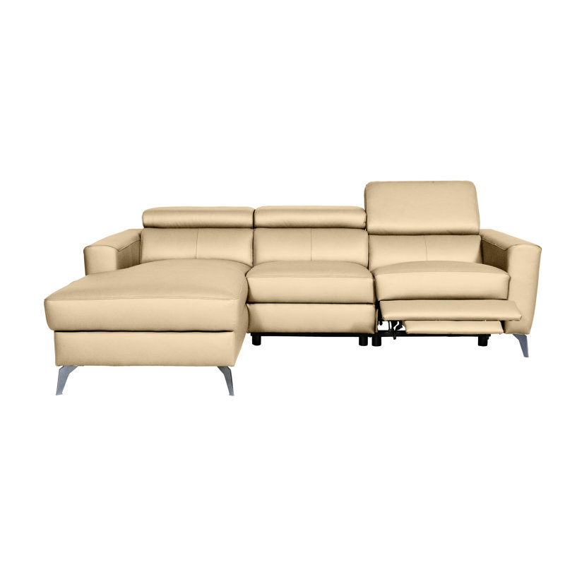 Amorian Leather Reclining Corner Sofa, Left Hand Facing, Beige