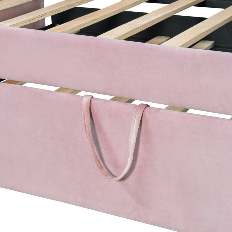 Lit de jour simple en velours rembourré avec couchette escamotable, rose, Rose