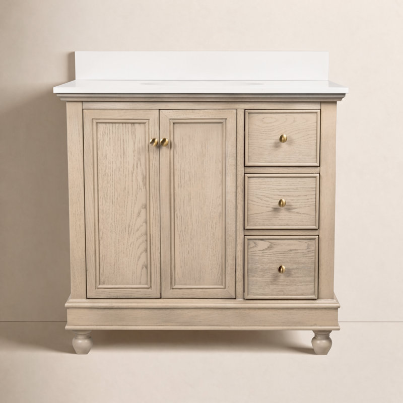 Dorismar 36" Single Bathroom Vanity Set, Engineered White, Greige Oak