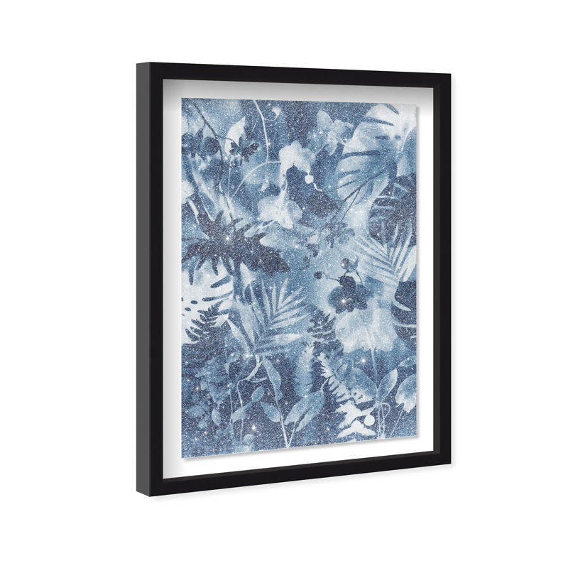 Blue Foliage Print by Oliver Gal, 11.5"H x 16.5"W, Black Shadowbox