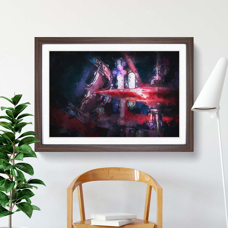 Drum Kit in Abstract - Picture Frame Graphic Art Print, 48cm H x 65cm W x 2cm D, Walnut Framed