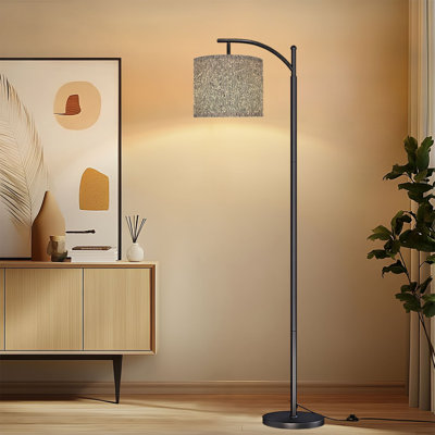 Arc Floor Lamp with Adjustable Lampshade Abstract Black White Linear Vertical Stripes Standing Lamp 3 Color Temperatures Dimmable Tall Pole Lamp with Foot Switch for Bedroom