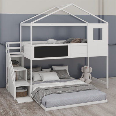 Twin Over Full Bunk Bed With Storage Blackboard And Staircase
