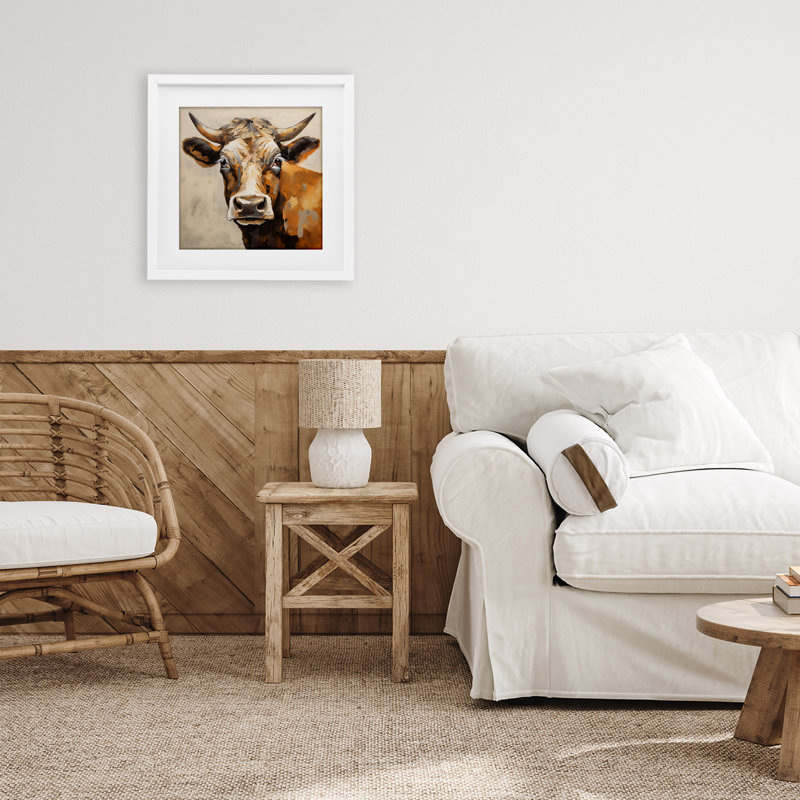Magnifique bovin brun encadré sous verre, design par Creative Studio, 13 x 13, Coastal White Under Glass Framed
