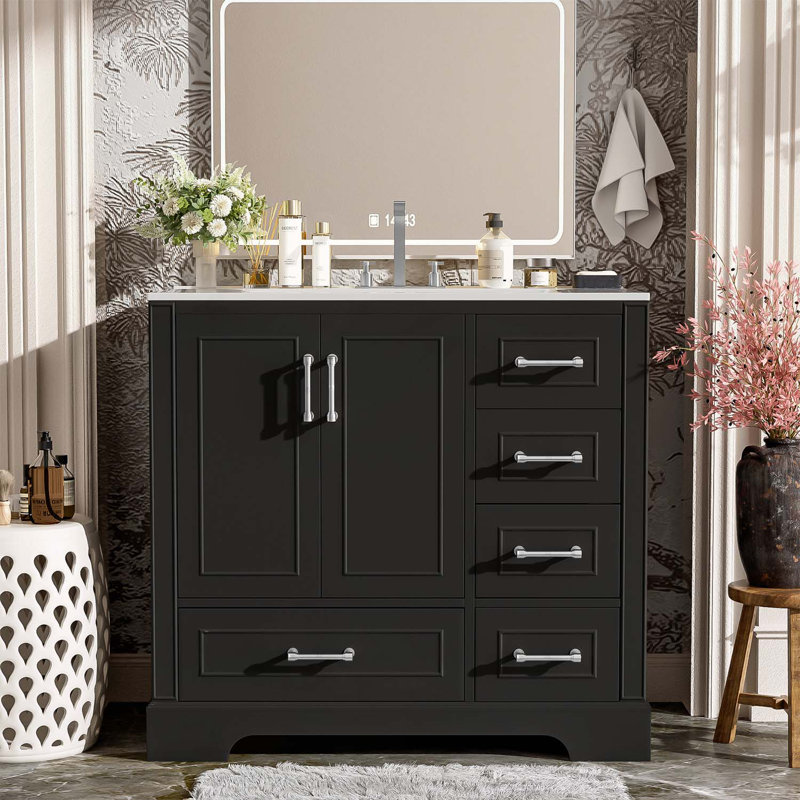Meuble-lavabo de salle de bain avec rangement excellent et design élégant, Noir