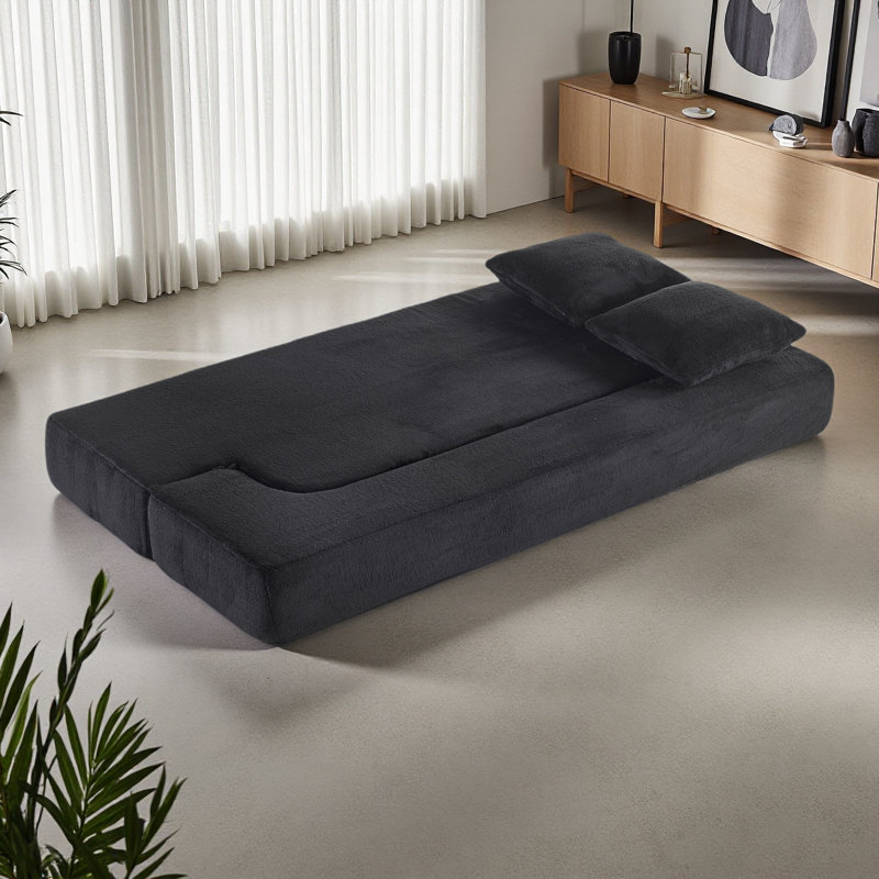Transformable Sectional Sofa Supportive Foam Fold-Out Bed, Compact Chenille Lounger For Small Spaces, Black Chenille