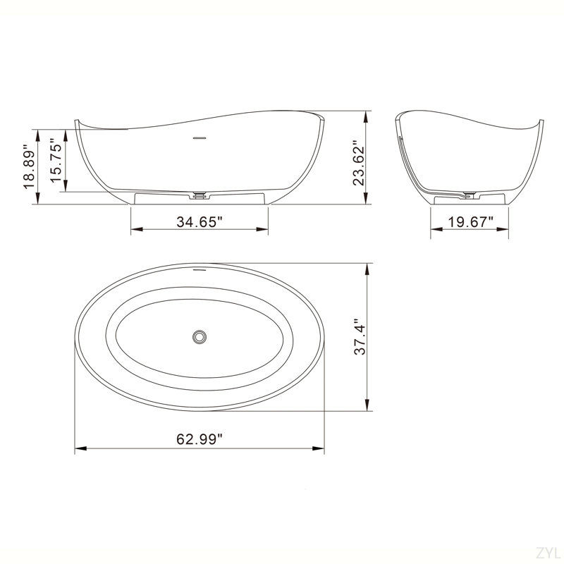 Baignoire de trempage autoportante de 63 pouces pour salle de bain, Noir