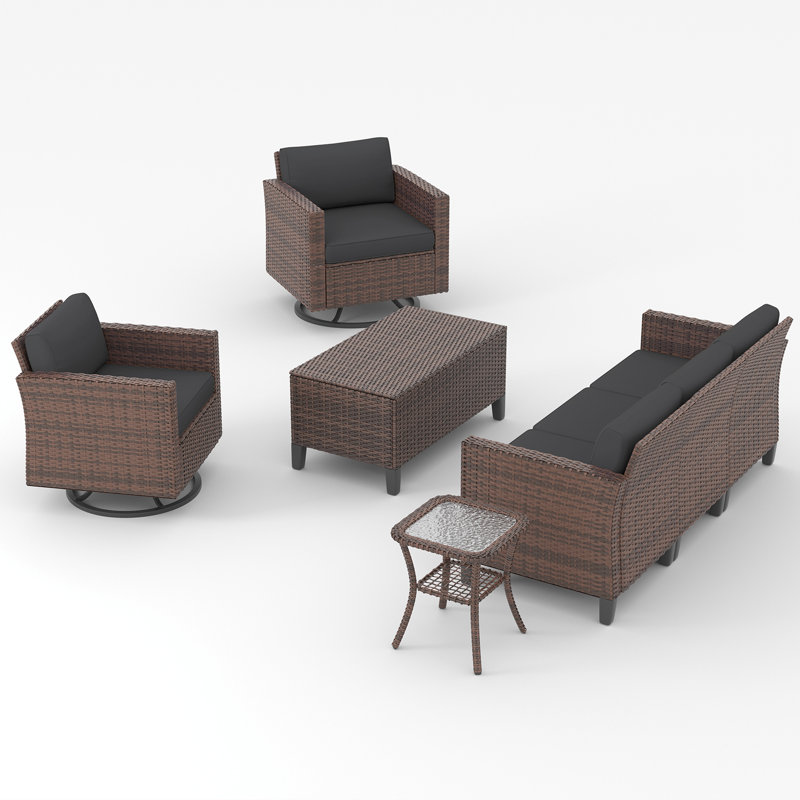 5-Person Outdoor Patio Conversation Set With Storage Coffee Table – Galvanized Steel Frame, PE Rattan, 4" Quick-Dry Cushions