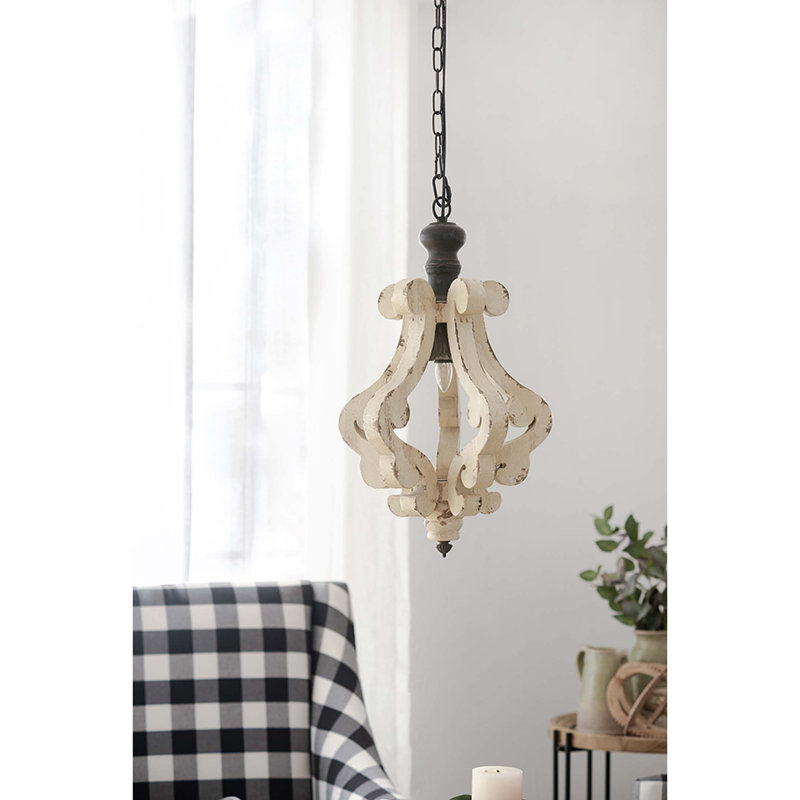 Lustre en bois de style campagnard blanc vieilli de style campagnard Chandeliar, ampoule non incluse