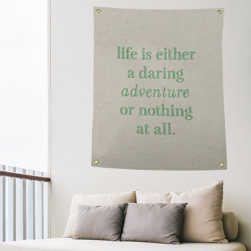 Tapisserie en polyester "life quote" adventure, H 80 po x l 59 po, Blanc / Vert