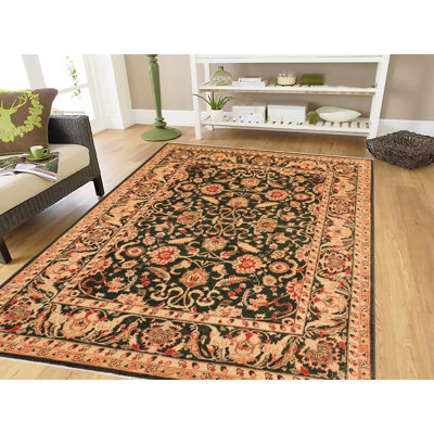 Tapis oriental vert en laine noué à la main 7 pi 8 po x 9 pi 10 po Baheerah