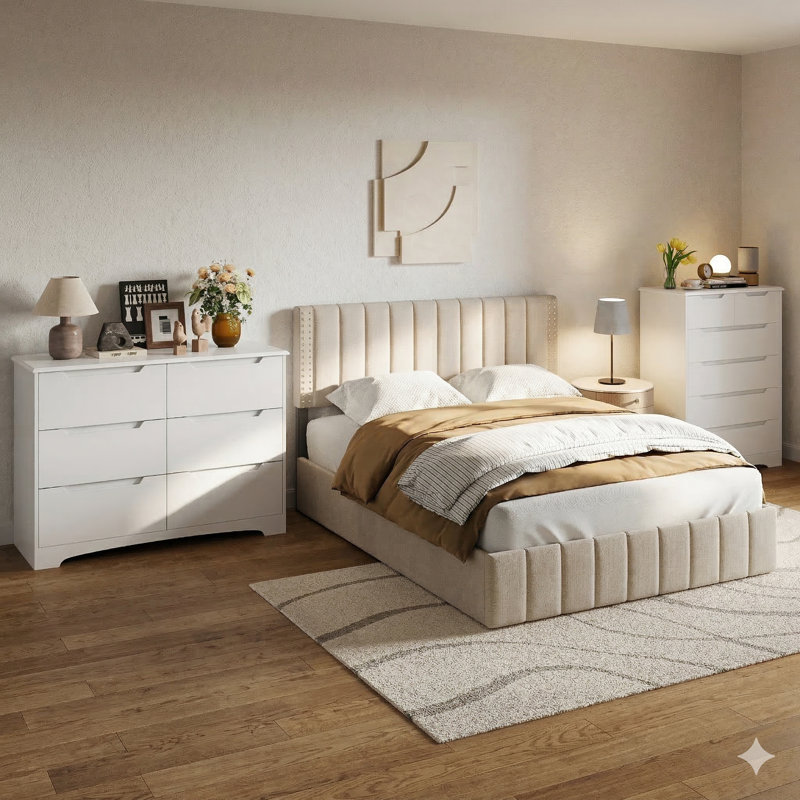 Ensemble de chambre à coucher 3 pièces Masad - Blanc - Grand